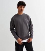 New Look Dark Grey Rose Embroidered Crew Neck Sweatshirt